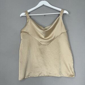 Vintage Caron Womens Top Large? Beige Satin Silky Cowl Neck Cami Blouse Romantic